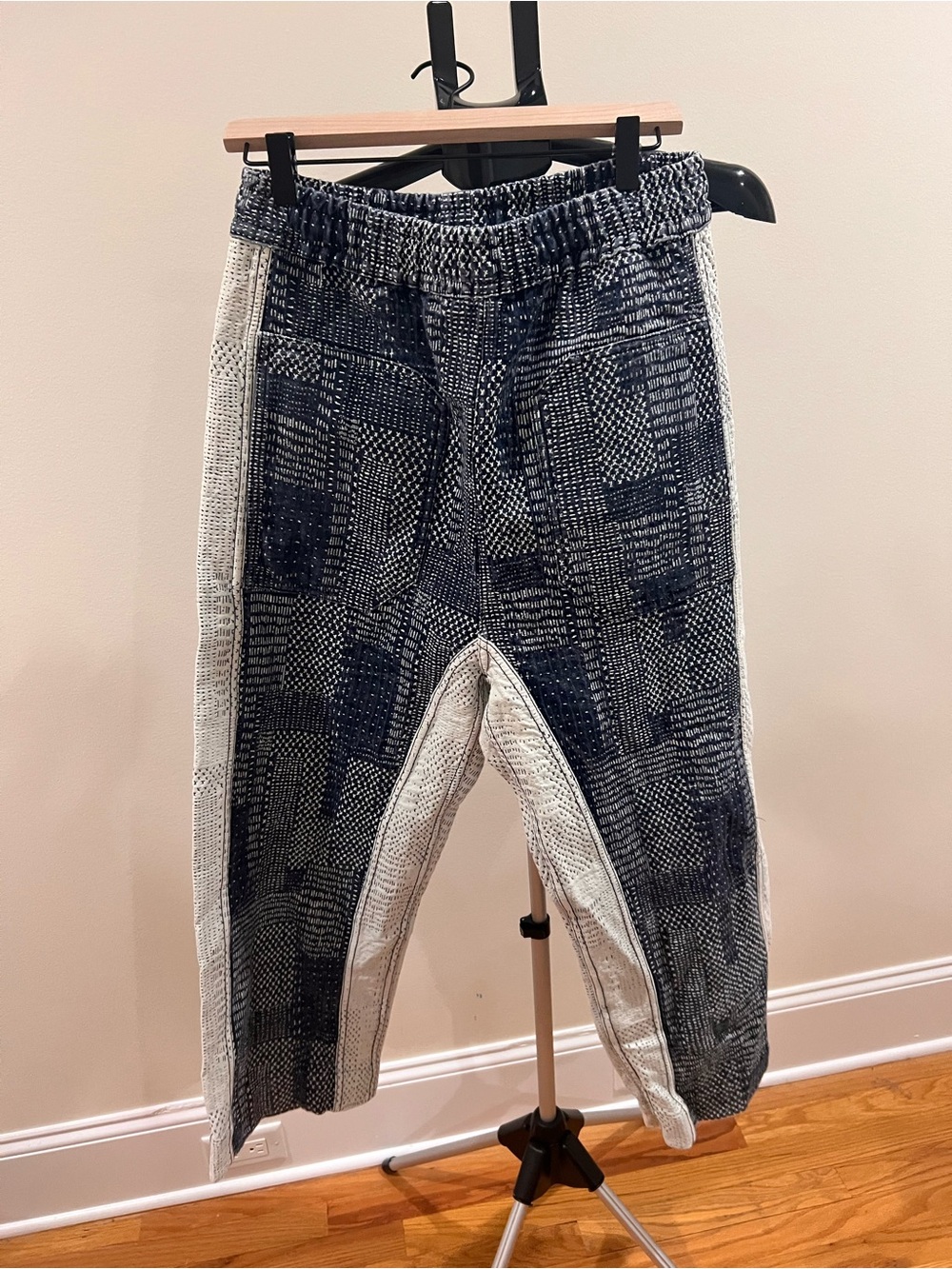 We The Free Blue Patchwork Wide-Leg Pants with White Side Stripe - Picture 4 of 7